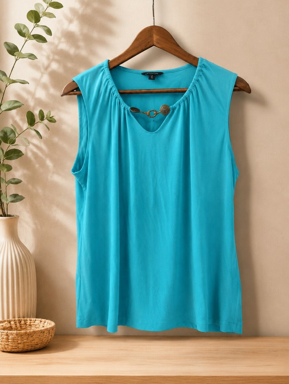 George Turquoise Sleeveless Tank with Decorative Chain